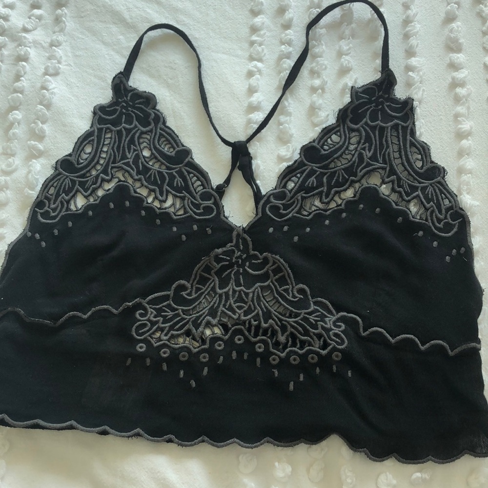 Adjustable black lace crop top